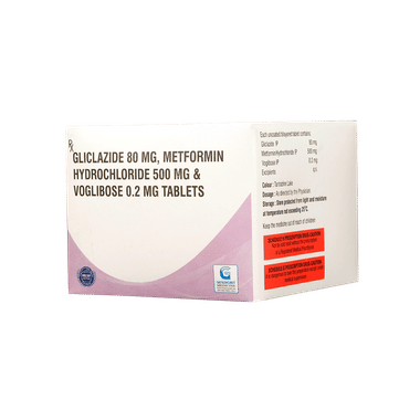 Image of Genericart Voglibose+Metformin Hydrochloride+Gliclazide 0.2mg/500mg/80mg Tablet