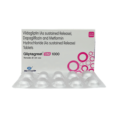 Gliptagreat DM 10mg/1000mg/100mg Tablet