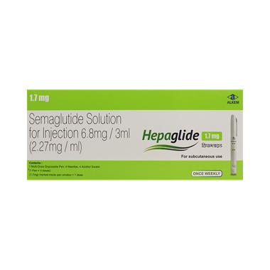 Image of Hepaglide 1.7mg Injection (1 Multi-dose Disposable Pen, 4 Needle, 4 Alcohol Swab)