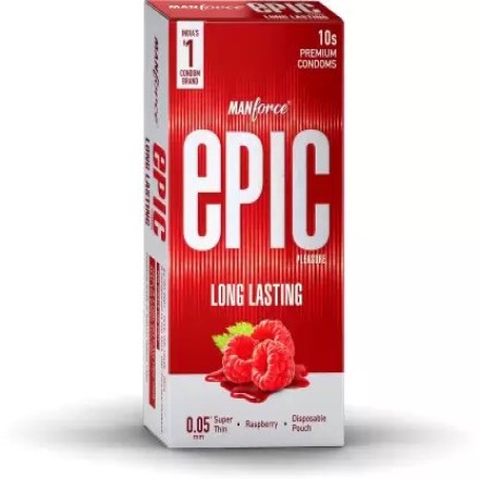 Manforce Epic Pleasure Long Lasting Premium Condom with Disposable Pouch Raspberry