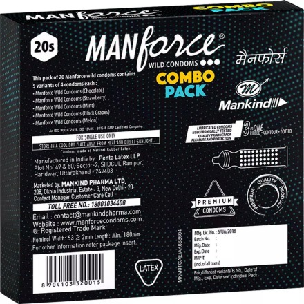 Manforce Wild Condom Combo Pack Chocolate, Strawberry, Black Grapes, Mint, Melon