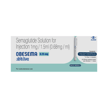 Image of Obesema 0.25mg Injection (1 Multi-dose Disposable Pen, 4 Needles, 4 Alcohol Swabs)